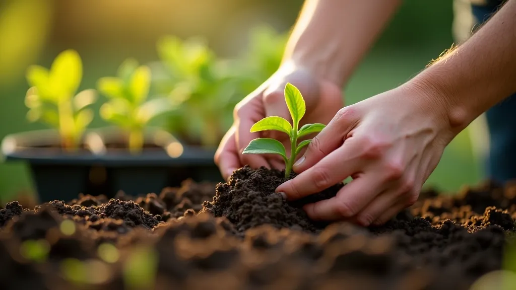 Spring garden preparation with seedlings and soil